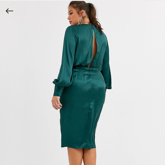 ASOS design curve Exclusive balloon sleeve satin MIDI dress. - Picture 5 of 5